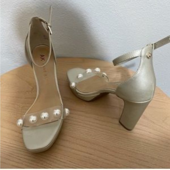 Anne Klein Shoes - Ann Klein Pearl Accent Clear Toe Champagne Heels